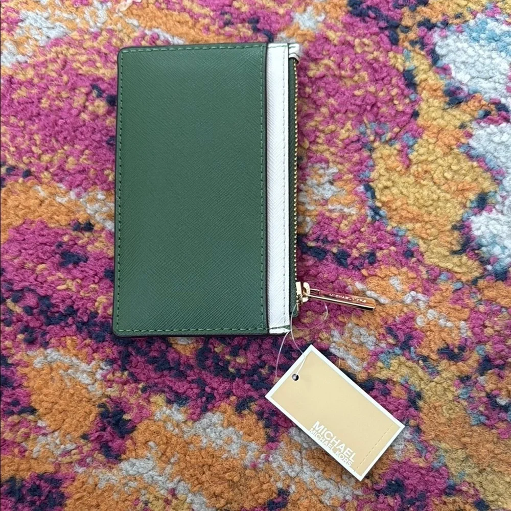 Michael Kors Olive Card Holder with White Stripes - Picture 2 of 5